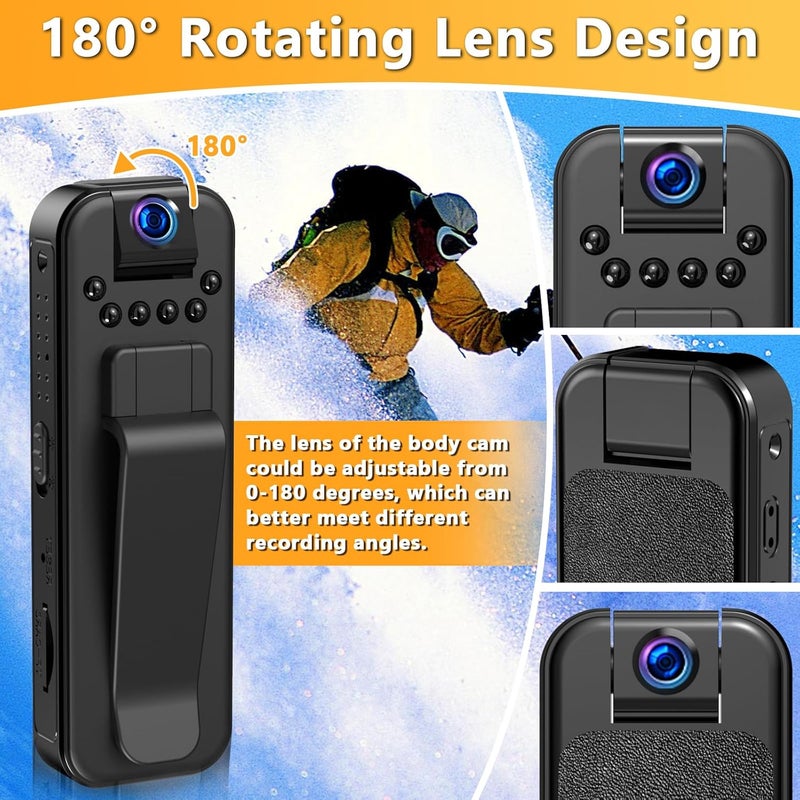 WFULM Hidden Body Camera HD 1080P Mini Body Came with Night Vision Wearable Camcorder with 180° Rotatable Lens and Sturdy Clips Small Video Recorder for Security, Indoor, Outdoor - Image 4